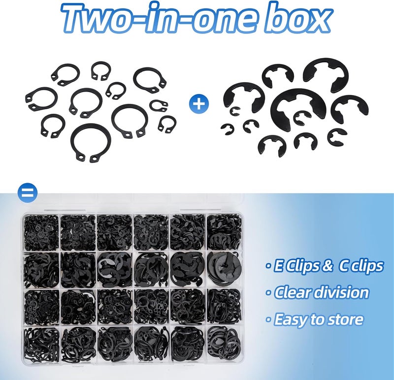 WEIDLUDOR 900PCS Carbon Steel Retaining Rings Set - 24 Sizes C Clips & E Clips Assortment Kit for Auto Parts Repair, Machinery Maintenance and Industrial Equipment - Image 5